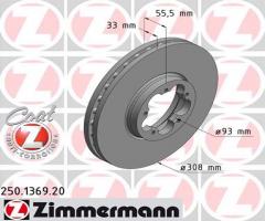 Zimmermann 250.1369.20 tarcza hamulc. ford transit custom  12- przód, ford tourneo custom autobus