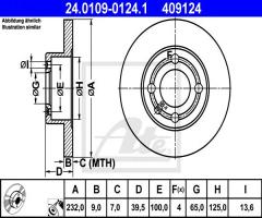 Ate 24.0109-0124 tarcza hamulcowa seat ibiza 99-02 tył, seat ibiza ii (6k1), vw polo (6n1)