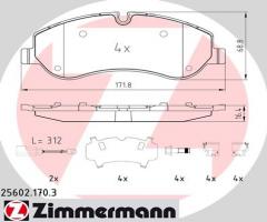 Zimmermann 25602.170.3 klocki hamulc. ford transit custom  12- przód, ford tourneo custom autobus