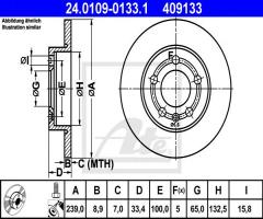 Ate 24.0109-0133 tarcza hamulcowa vw golf iv 98-03 tył 4motion, audi tt (8n3)