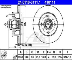 Ate 24.0110-0111 tarcza hamulcowa vw golf, passat 85-96 tył, seat toledo i (1l)