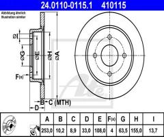 Ate 24.0110-0115 tarcza hamulcowa ford focus 98-04 tył, ford sierra hatchback (gbc, gbg)