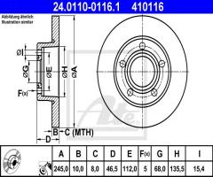 Ate 24.0110-0116 tarcza hamulcowa audi a8 quattro 94-98 tył, audi 100 (44, 44q, c3)