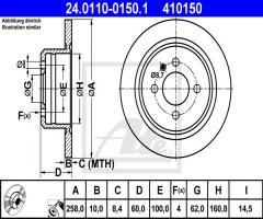 Ate 24.0110-0150 tarcza hamulcowa bmw 3 e30 82-91 tył, bmw 3 (e21)