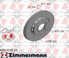 Zimmermann 600.3235.20 tarcza hamulc. vw passat 2,8vr6  91-96, vw passat (3a2, 35i)