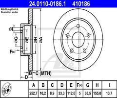 Ate 24.0110-0186 tarcza hamulcowa ford scorpio 84-94 tył, ford scorpio i (gae, gge)