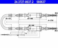 Ate 24.3727-0637 linka hamulca ręcznego ford transit 91-00, ford transit autobus (e_ _)