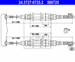 Ate 24.3727-0725 linka hamulca ręcznego opelomega b 94-03, opel omega a (16_, 17_, 19_)