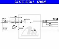 Ate 24.3727-0728 linka hamulca ręcznego opel corsa a 85-91 lewy t