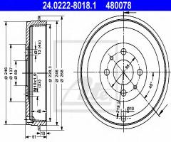 Ate 24.0222-8018 bęben hamulcowy fiat marea kombi 96-02, alfa romeo 145 (930)