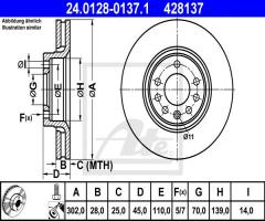 Ate 24.0128-0137 tarcza hamulcowa opel vectra c 02-08, opel vectra c, saab 9-3 kabriolet (ys3f)