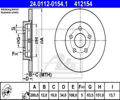 Ate 24.0112-0154 tarcza hamulcowa ford mondeo 00-07 tył, ford mondeo iii kombi (bwy)