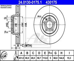 Ate 24.0130-0175 tarcza hamulcowa audi a6 04-, audi a6 (4f2, c6)