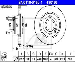 Ate 24.0110-0196 tarcza hamulcowa ford escort 90-95, ford fiesta iii (gfj)