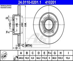 Ate 24.0110-0201 tarcza hamulcowa audi a6 94- ,vw passat 96- tył, audi 100 (4a, c4)