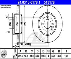 Ate 24.0313-0178 tarcza hamulcowa vw passat 88-97, seat toledo i (1l), vw passat (3a2, 35i)