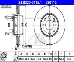 Ate 24.0320-0115 tarcza hamulcowa opel astra 91-00, vectra -95, chevrolet kalos