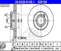 Ate 24.0320-0128 tarcza hamulcowa vw golf 88-97, seat toledo i (1l), vw golf ii (19e, 1g1)