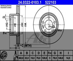 Ate 24.0322-0103 tarcza hamulcowa bmw 5 e34 88-95 went., bmw 5 (e34)