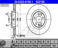 Ate 24.0322-0150 tarcza hamulcowa skoda octavia 96-, audi a3 (8l1), seat leon (1m1)