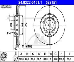 Ate 24.0322-0151 tarcza hamulcowa skoda octavia 96-, audi a3 (8l1), seat ibiza v (6j5, 6p5)