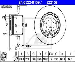 Ate 24.0322-0159 tarcza hamulcowa bmw 5 e39 95-03, bmw 5 (e39)