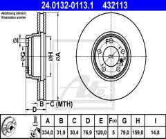 Ate 24.0132-0113 tarcza hamulcowa bmw 7 e38 93-01 750i, bmw 7 (e38)