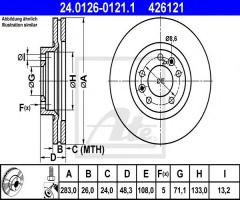 Ate 24.0126-0121 tarcza hamulcowa peugeot 407 04-, peugeot 508