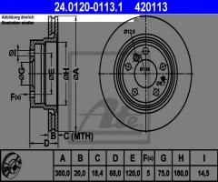 Ate 24.0120-0113 tarcza hamulcowa bmw 7 e32 87-94 tył, bmw 7 (e32)