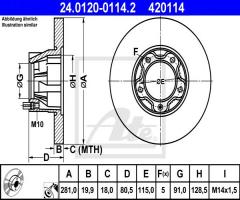 Ate 24.0120-0114 tarcza hamulcowa vw lt 28-55 -96, vw lt 28-35 i autobus (281-363)