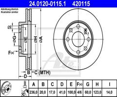 Ate 24.0120-0115 tarcza hamulcowa opel astra 91-00, vectra -95, chevrolet aveo sedan (t250, t255)