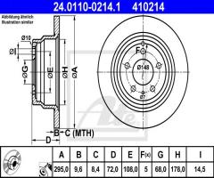 Ate 24.0110-0214 tarcza hamulcowa volvo 850 94-96, s70 97-00 tył, volvo 850 (ls)