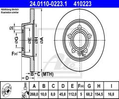 Ate 24.0110-0223 tarcza hamulcowa vw sharan 95-10 tył, ford galaxy (wgr), seat alhambra (7v8, 7v9)