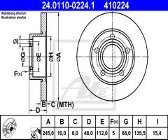 Ate 24.0110-0224 tarcza hamulcowa vw passat 4motion 00-05 tył, audi a4 (8d2, b5), vw passat (3b2)