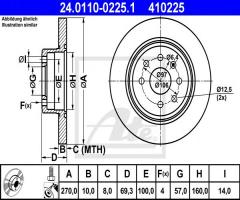 Ate 24.0110-0225 tarcza hamulcowa opel vectra b 95-99 tył, opel vectra b hatchback (38_)