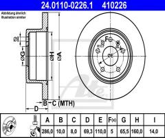 Ate 24.0110-0226 tarcza hamulcowa opel vectra b 95-02 tył, opel vectra b hatchback (38_)