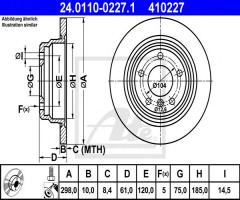 Ate 24.0110-0227 tarcza hamulcowa bmw 5 e39 95-03 tył, bmw 5 (e39)