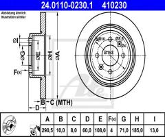 Ate 24.0110-0230 tarcza hamulcowa peugeot 406 95-04 tył, peugeot 406 (8b)