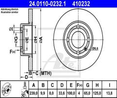 Ate 24.0110-0232 tarcza hamulcowa vw polo 94-95 1,0, seat arosa (6h), vw polo (6n1)