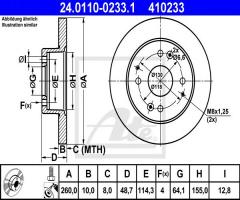 Ate 24.0110-0233 tarcza hamulcowa honda accord 90-98 tył, honda accord iv (cb), rover 600 (rh)