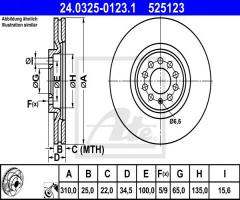 Ate 24.0325-0123 tarcza hamulcowa vw bora 98-04 2,3v5 - 2,8v6, audi a1 (8x1, 8xf), seat leon (1m1)