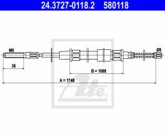 Ate 24.3727-0118 linka hamulca ręcznego vw golf ii 83-88 tył, vw golf ii (19e, 1g1)