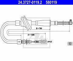 Ate 24.3727-0119 linka hamulca ręcznego audi 100 82-90, audi 100 (44, 44q, c3)