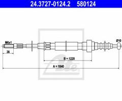 Ate 24.3727-0124 linka hamulca ręcznego vw golf ii 86-88 gti(+abs), vw golf ii (19e, 1g1)