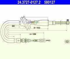 Ate 24.3727-0127 linka hamulca ręcznego audi 80 86-91 prawy tył, audi 80 (89, 89q, 8a, b3)