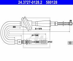 Ate 24.3727-0128 linka hamulca ręcznego audi 80 86-91 lewy tył, audi 80 (89, 89q, 8a, b3)