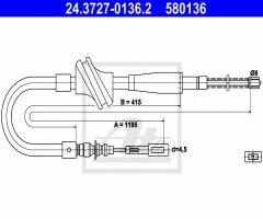 Ate 24.3727-0136 linka hamulca ręcznego audi 80 78-87 lewy tył, audi 80 (81, 85, b2)