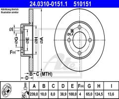 Ate 24.0310-0151 tarcza hamulcowa vw/audi 10mm, audi 80 (80, 82, b1), seat ibiza ii (6k1)