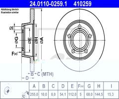 Ate 24.0110-0259 tarcza hamulcowa audi a6 97-05 tył quattro, audi a6 (4b2, c5)