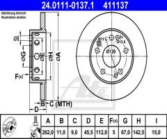 Ate 24.0111-0137 tarcza hamulcowa mercedes w201 190 82-93, mercedes-benz 190 (w201)